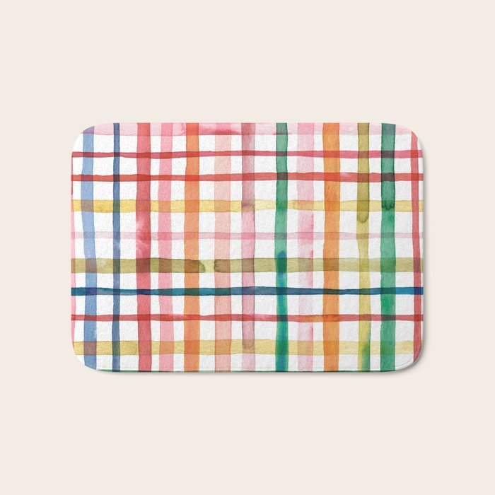  Holiday 2025 Cheerful Plaid Watercolor Gingham Bath Mat Gallery Image 1
