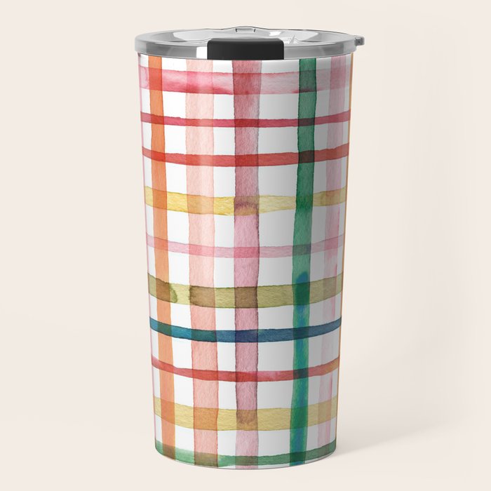  Holiday 2025 Cheerful Plaid Watercolor Gingham Travel Mug Gallery Image 1