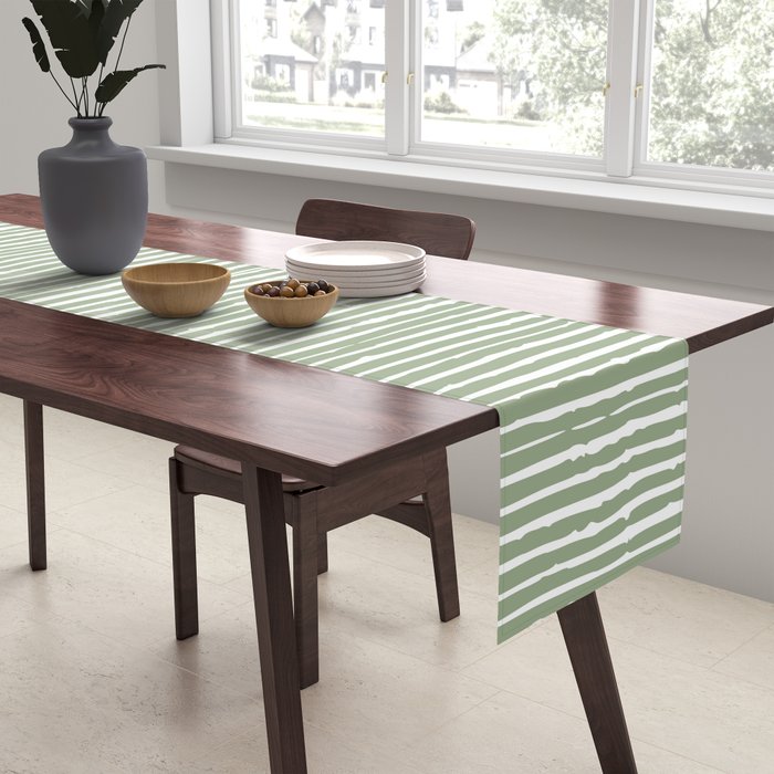 Abstract Stripes, Sage Green, Boho Wall Art Table Runner Gallery Image 2