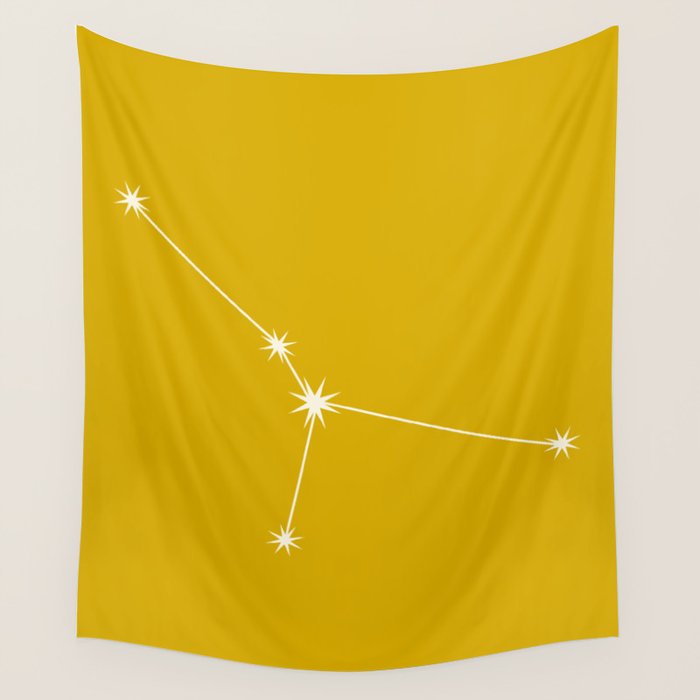 Cancer Zodiac Star Constellation Line Art Golden Yellow Wall Tapestry Gallery Image 4