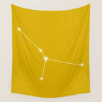Cancer Zodiac Star Constellation Line Art Golden Yellow Wall Tapestry Gallery Image 4