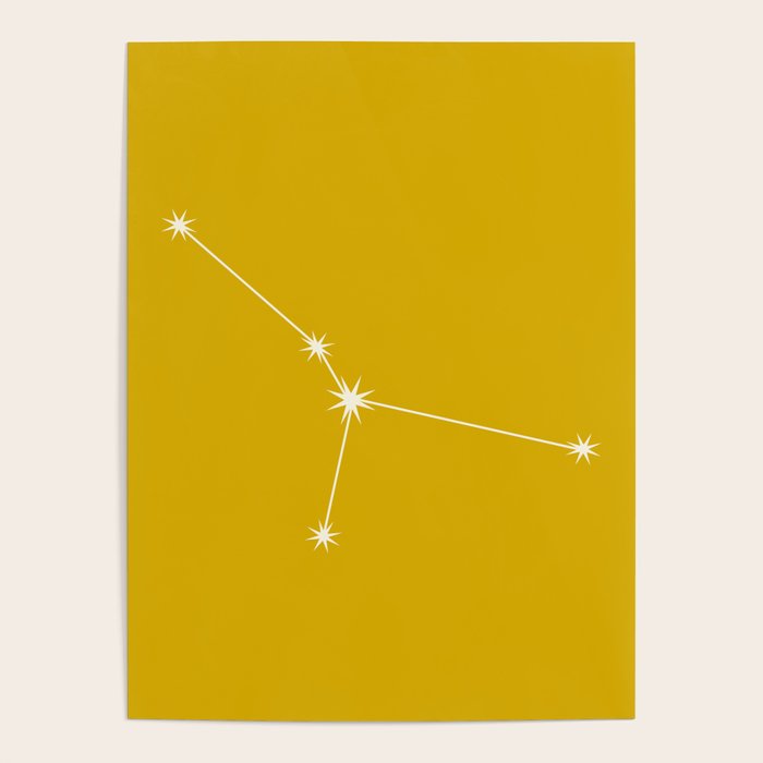Cancer Zodiac Star Constellation Line Art Golden Yellow Poster Gallery Image 1
