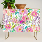 Hand painted pink lavender lilac teal watercolor elegant floral Credenza Gallery Image 1