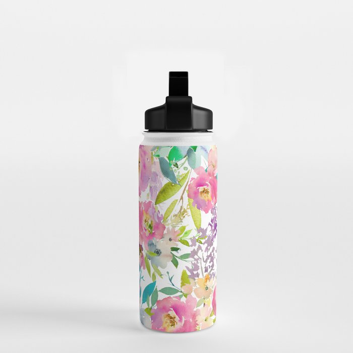 Hand painted pink lavender lilac teal watercolor elegant floral Water Bottle Gallery Image 2