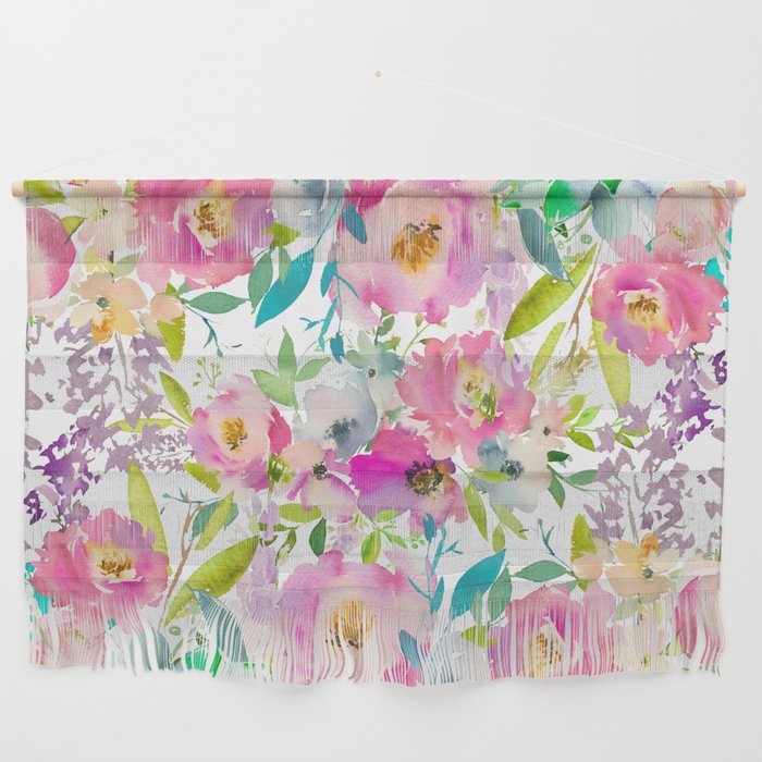 Hand painted pink lavender lilac teal watercolor elegant floral Wall Hanging Gallery Image 1