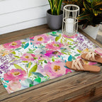 Hand painted pink lavender lilac teal watercolor elegant floral Outdoor Rug Gallery Image 2