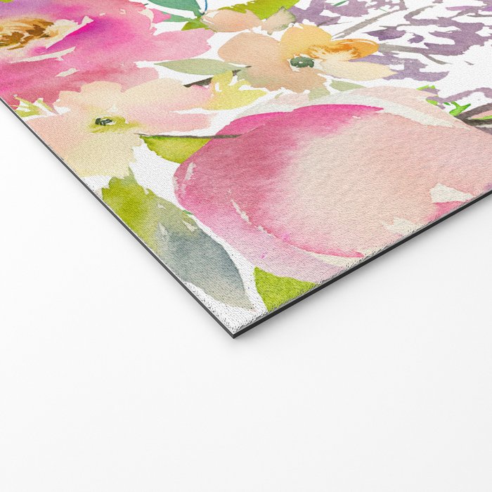 Hand painted pink lavender lilac teal watercolor elegant floral Welcome Mat Gallery Image 2