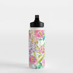 Hand painted pink lavender lilac teal watercolor elegant floral Water Bottle Gallery Image 3
