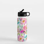 Hand painted pink lavender lilac teal watercolor elegant floral Water Bottle Gallery Image 1