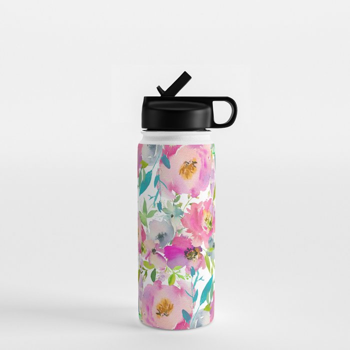 Hand painted pink lavender lilac teal watercolor elegant floral Water Bottle Gallery Image 1