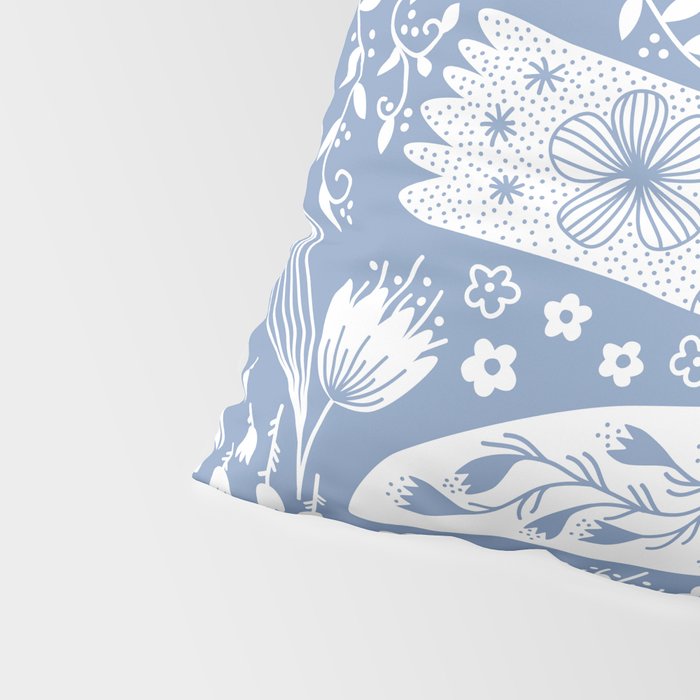 Doves and Flowers Bird Art White on Blue Pillow Sham Gallery Image 4