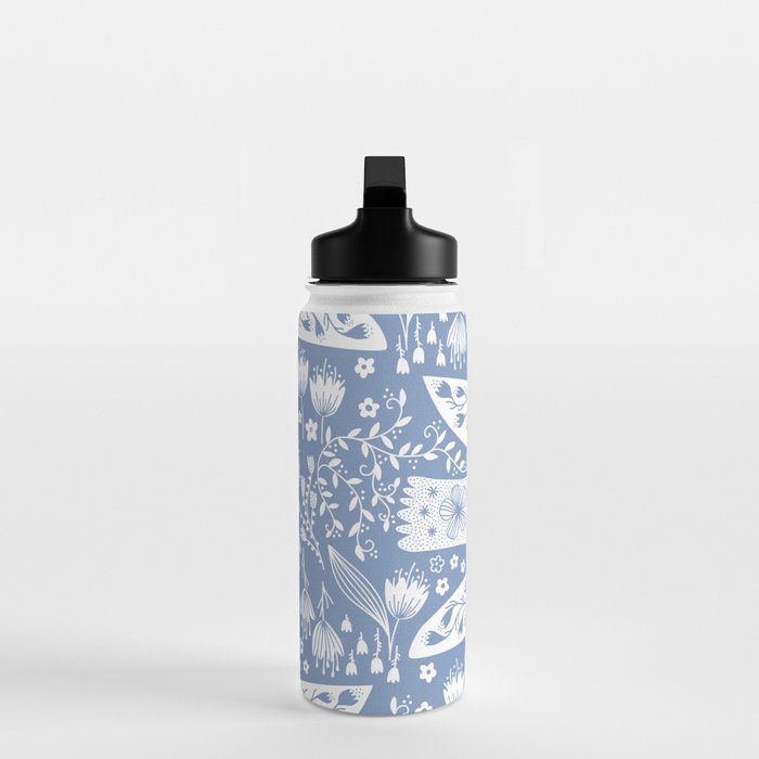 Doves and Flowers Bird Art White on Blue Water Bottle Gallery Image 3