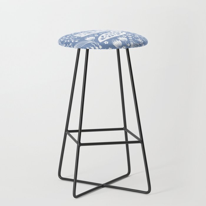 Doves and Flowers Bird Art White on Blue Stool Gallery Image 1