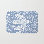 Doves and Flowers Bird Art White on Blue Bath Mat Gallery Image 1