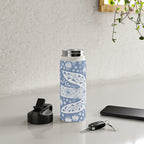 Doves and Flowers Bird Art White on Blue Water Bottle Gallery Image 4