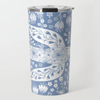 Doves and Flowers Bird Art White on Blue Travel Mug Gallery Image 1
