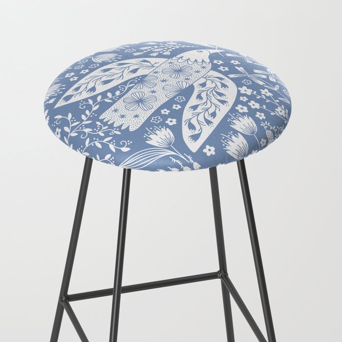 Doves and Flowers Bird Art White on Blue Stool Gallery Image 2