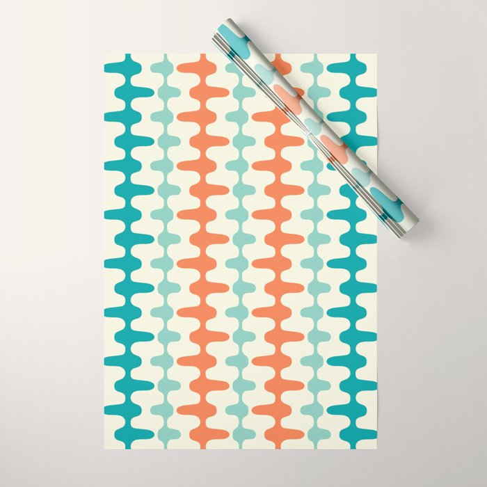 Retro Mid Century Modern Trellis Print Orange and Teal Wrapping Paper Gallery Image 1