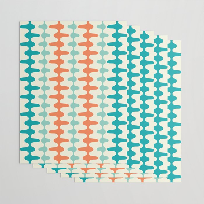 Retro Mid Century Modern Trellis Print Orange and Teal Wrapping Paper Gallery Image 3