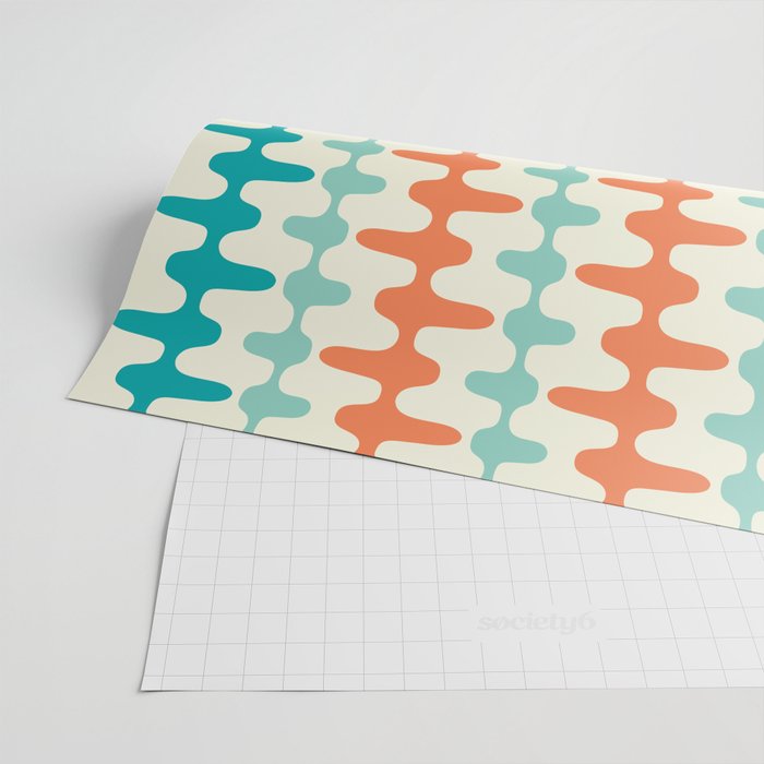 Retro Mid Century Modern Trellis Print Orange and Teal Wrapping Paper Gallery Image 2