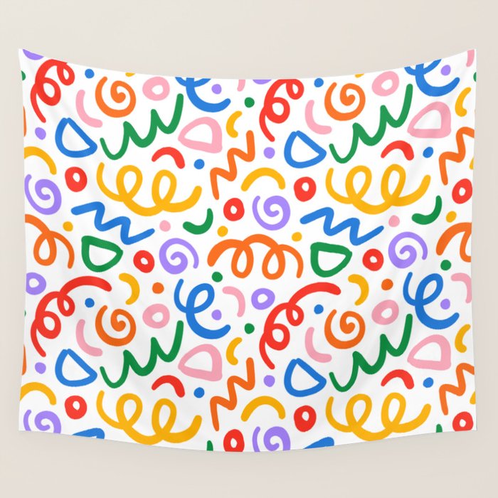 Colorful confetti art doodle pattern Wall Tapestry Gallery Image 1