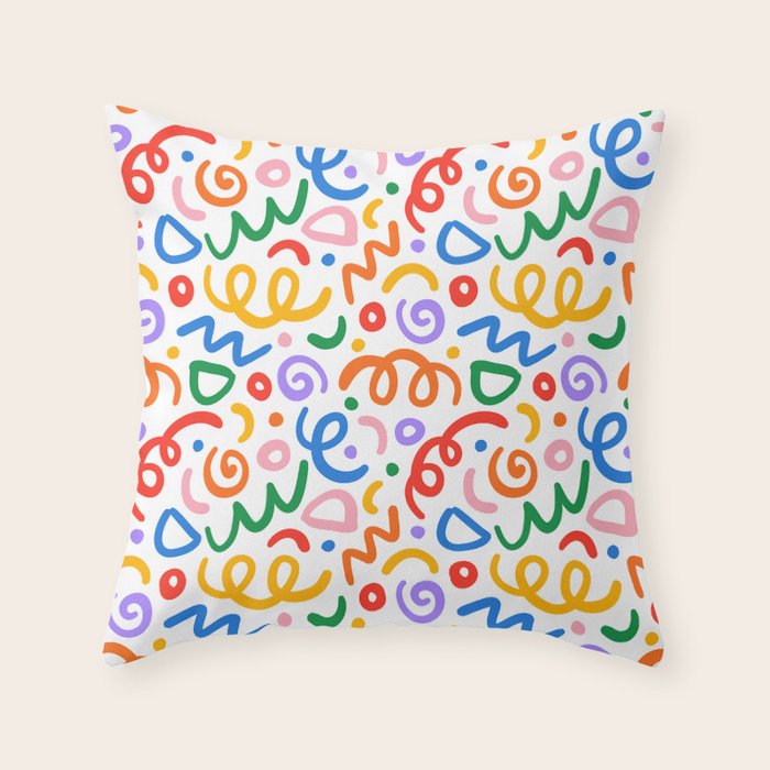 Colorful confetti art doodle pattern Throw Pillow Gallery Image 6