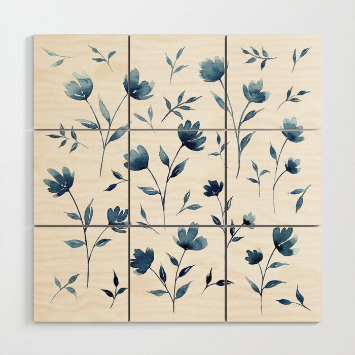 Blue flowers | Watercolor Pattern Wood Wall Art Gallery Image 1