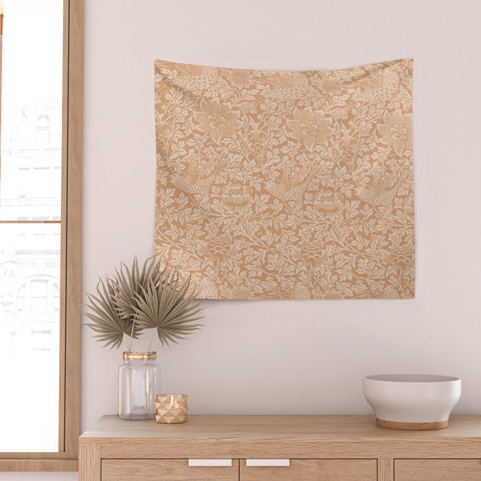 William Morris Vintage Bird & Anemone Soft Apricot Wall Tapestry Gallery Image 2