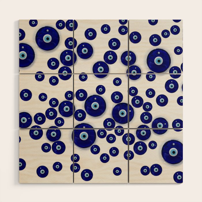 Greek Blue Glass Evil Eye Amulet Wood Wall Art Gallery Image 1