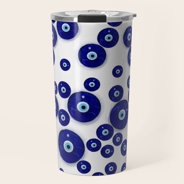 Greek Blue Glass Evil Eye Amulet Travel Mug Gallery Image 1