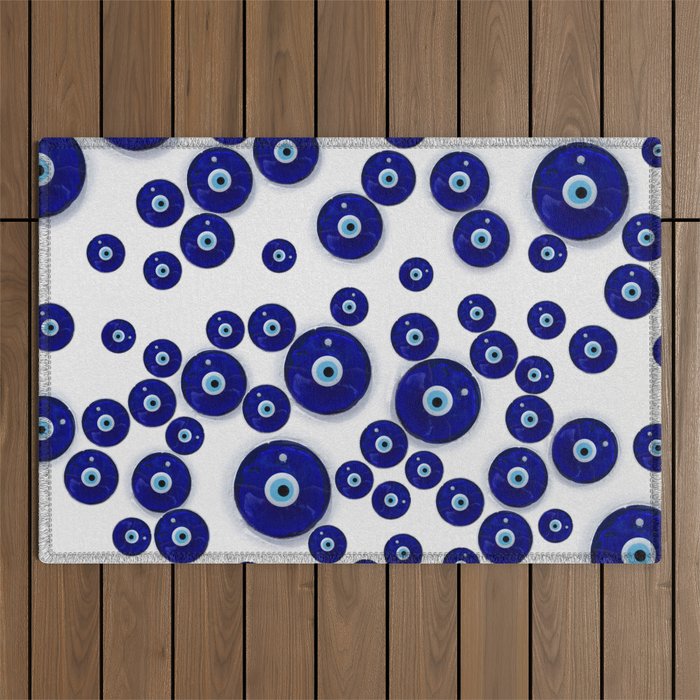 Greek Blue Glass Evil Eye Amulet Outdoor Rug Gallery Image 1