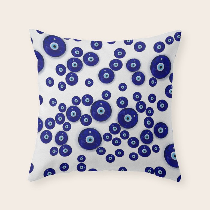 Greek Blue Glass Evil Eye Amulet Throw Pillow Gallery Image 6