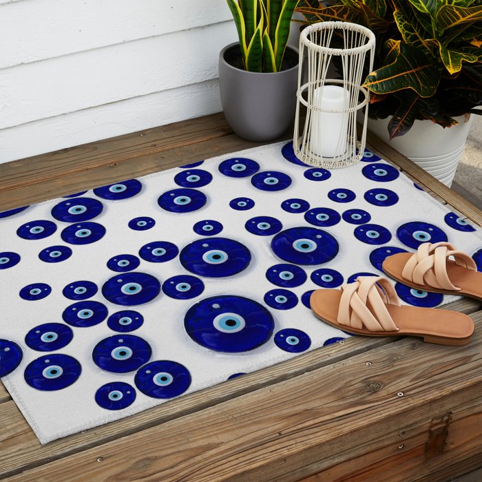 Greek Blue Glass Evil Eye Amulet Outdoor Rug Gallery Image 2