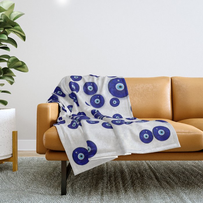 Greek Blue Glass Evil Eye Amulet Throw Blanket Gallery Image 1