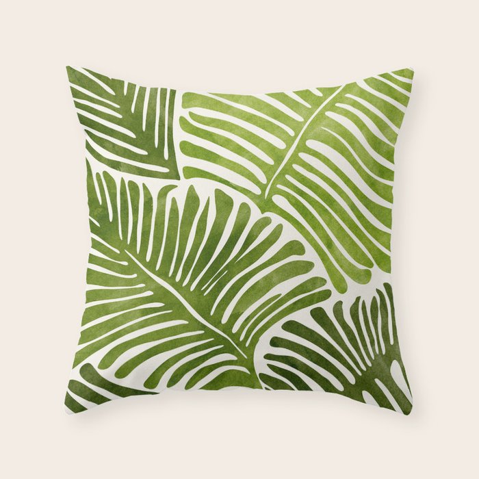 Summer Fern Simple Modern Watercolor Throw Pillow Gallery Image 1