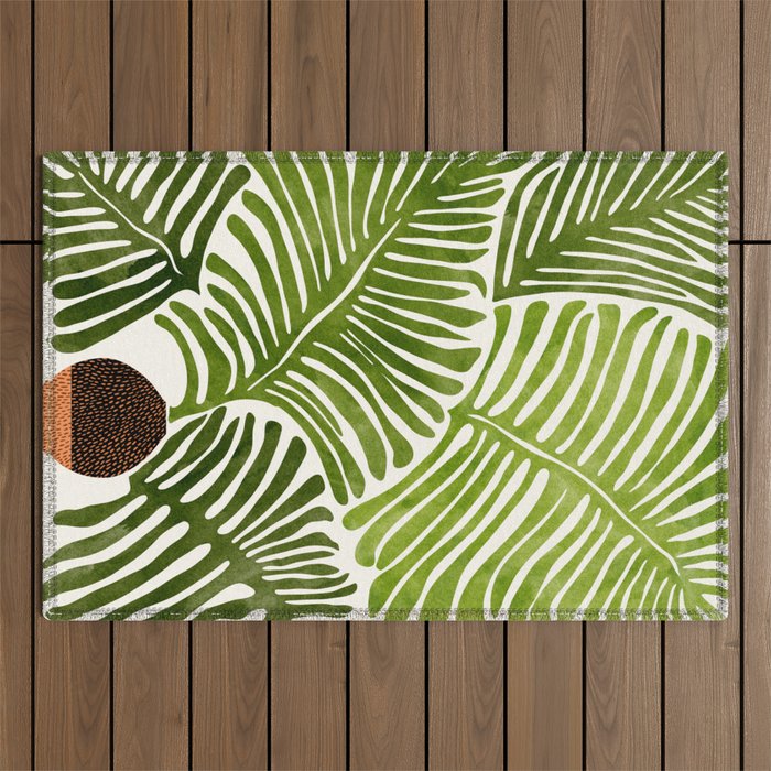 Summer Fern Simple Modern Watercolor Outdoor Rug Gallery Image 1