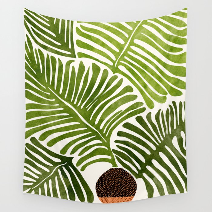 Summer Fern Simple Modern Watercolor Wall Tapestry Gallery Image 4
