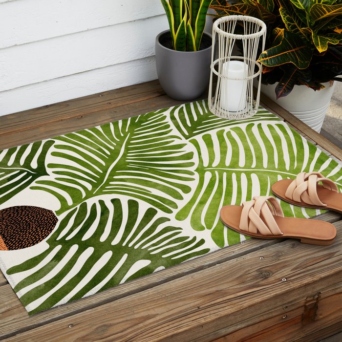 Summer Fern Simple Modern Watercolor Outdoor Rug Gallery Image 2