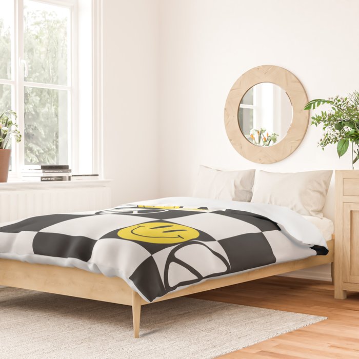 Checkered Smiley Face & Peace Sign Duvet Cover Gallery Image 2