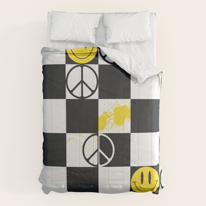 Checkered Smiley Face & Peace Sign Comforter Gallery Image 6