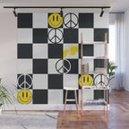 Checkered Smiley Face & Peace Sign Wall Mural Gallery Image 1
