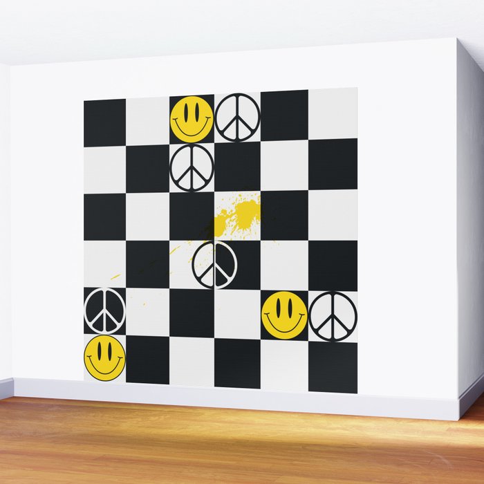 Checkered Smiley Face & Peace Sign Wall Mural Gallery Image 2