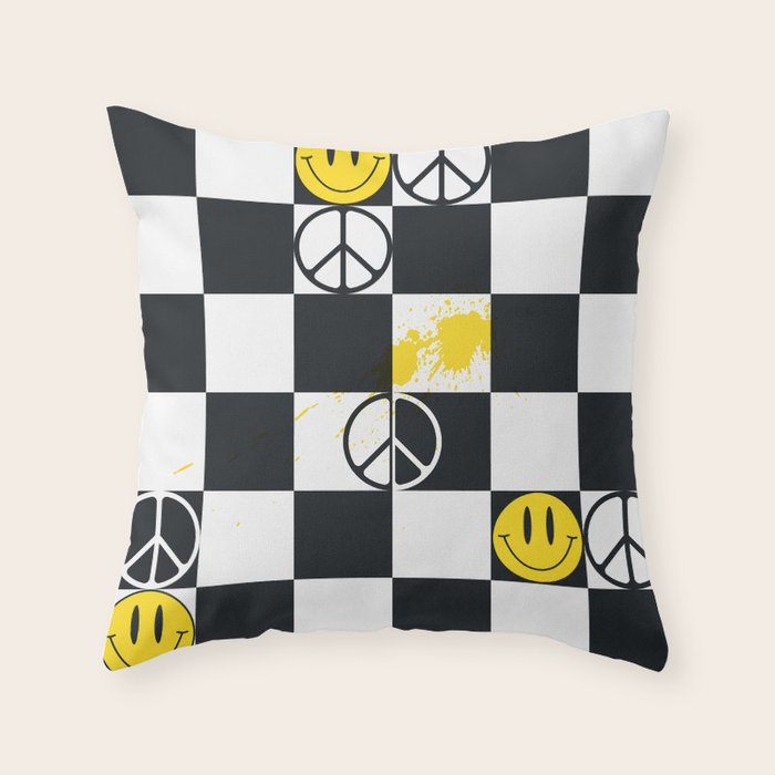 Checkered Smiley Face & Peace Sign Throw Pillow Gallery Image 6