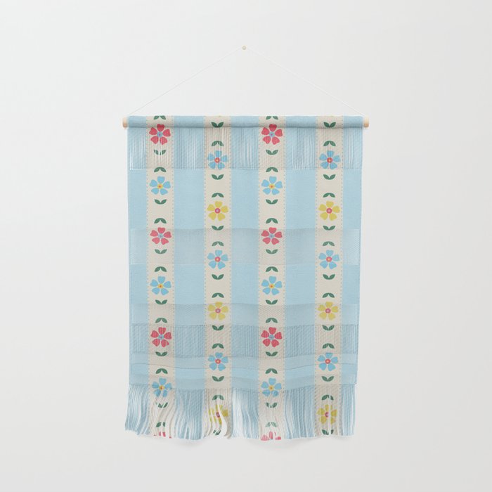Granny Style Vintage Florals And Light Blue Stripes Wall Hanging Gallery Image 1