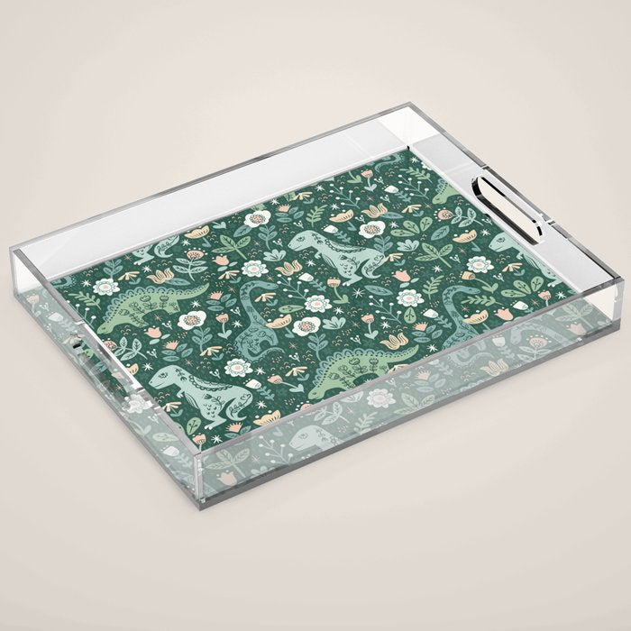 Folk Floral Dinosaur Acrylic Tray Gallery Image 1