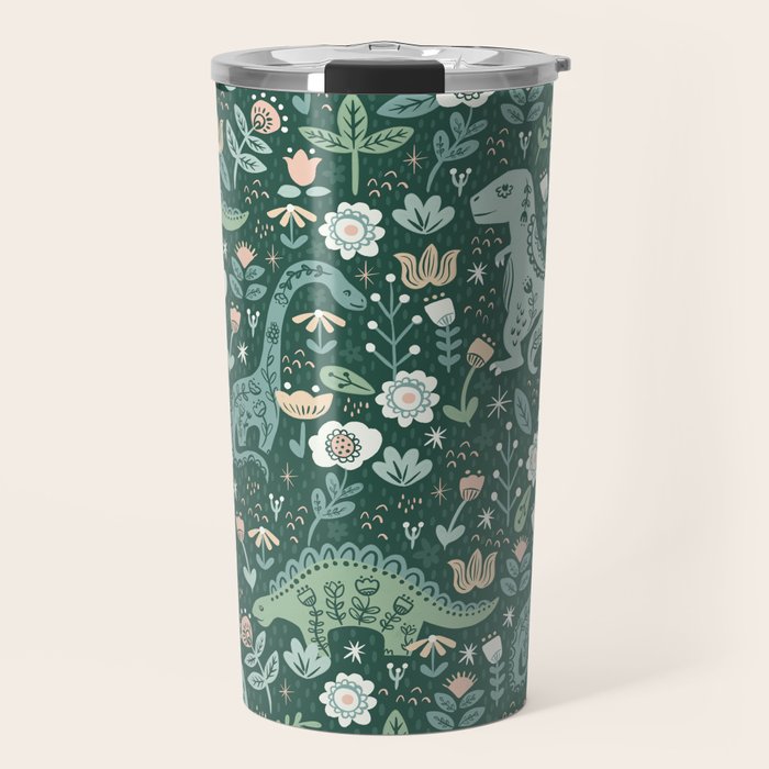 Folk Floral Dinosaur Travel Mug Gallery Image 1
