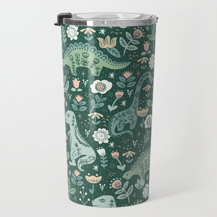 Folk Floral Dinosaur Travel Mug Gallery Image 3