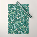 Folk Floral Dinosaur Wrapping Paper Gallery Image 1