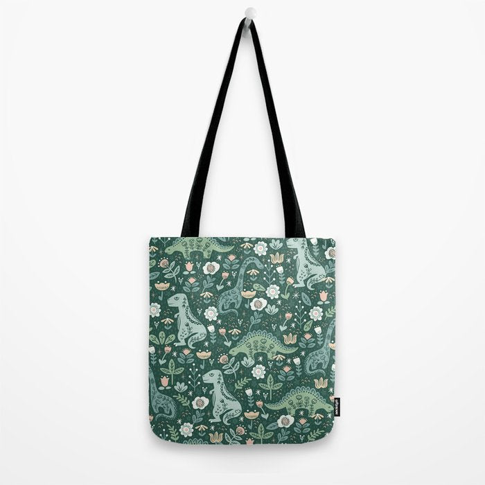 Folk Floral Dinosaur Tote Bag Gallery Image 2