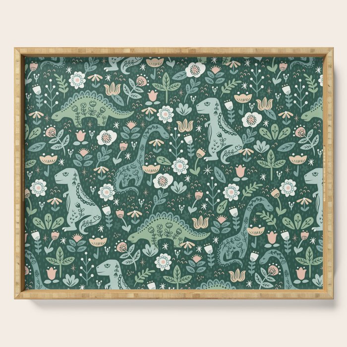 Folk Floral Dinosaur Serving Tray Gallery Image 1